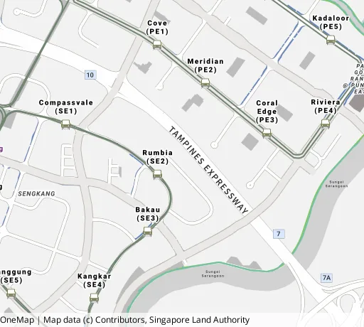 Map of the area around Blk 184A Rivervale Cres in Sengkang, showing 400 m and 1 km rings and 6 primary schools within 1 km