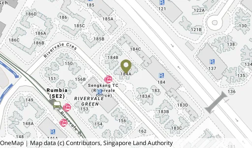 Location map of Blk 184A Rivervale Cres, a HDB resale block in Sengkang, Singapore