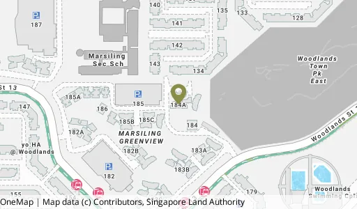 Location map of Blk 184A Woodlands St 13, a HDB resale block in Woodlands, Singapore