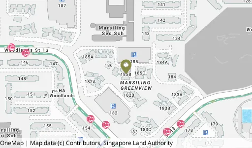 Location map of Blk 185B Woodlands St 13, a HDB resale block in Woodlands, Singapore