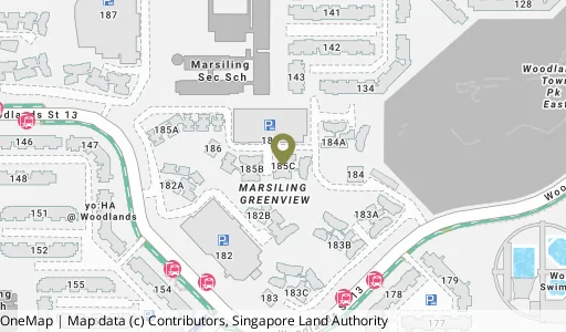 Location map of Blk 185C Woodlands St 13, a HDB resale block in Woodlands, Singapore
