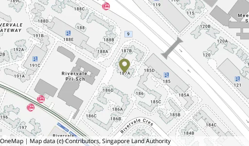 Location map of Blk 187A Rivervale Dr, a HDB resale block in Sengkang, Singapore