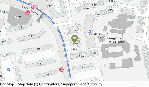 Location map of Blk 187B Bedok Nth St 4, a HDB resale block in Bedok, Singapore