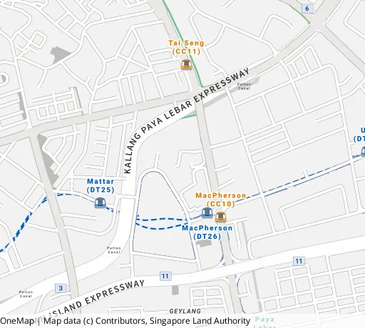 Map of the area around Blk 18A Circuit Rd in Geylang, showing 400 m and 1 km rings and 1 primary school within 1 km