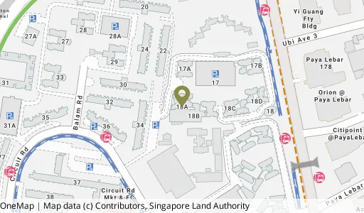 Location map of Blk 18A Circuit Rd, a HDB resale block in Geylang, Singapore