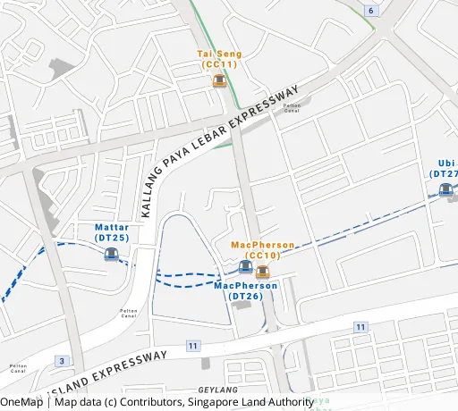 Map of the area around Blk 18C Circuit Rd in Geylang, showing 400 m and 1 km rings and 1 primary school within 1 km