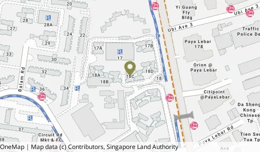 Location map of Blk 18C Circuit Rd, a HDB resale block in Geylang, Singapore