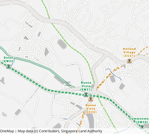 Map of the area around Blk 19 Ghim Moh Rd in Queenstown, showing 400 m and 1 km rings and 1 primary school within 1 km