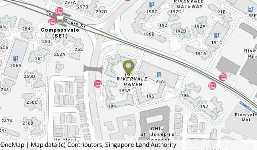 Location map of Blk 193 Rivervale Dr, a HDB resale block in Sengkang, Singapore