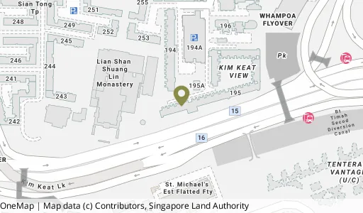Location map of Blk 195 Kim Keat Ave, a HDB resale block in Toa Payoh, Singapore