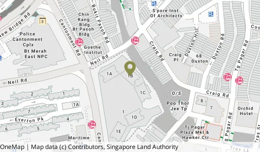 Location map of Blk 1B Cantonment Rd, a HDB resale block in Central Area, Singapore