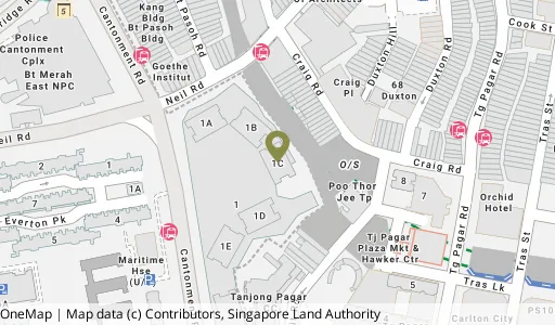 Location map of Blk 1C Cantonment Rd, a HDB resale block in Central Area, Singapore