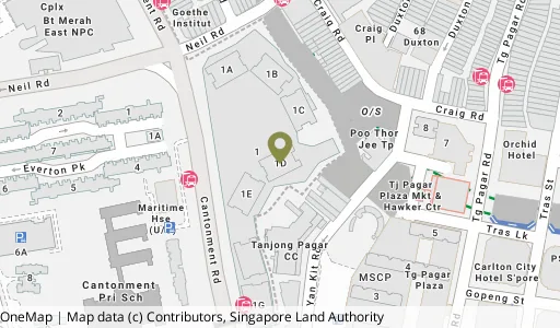 Location map of Blk 1D Cantonment Rd, a HDB resale block in Central Area, Singapore