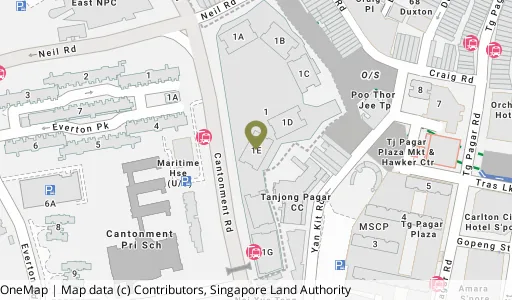 Location map of Blk 1E Cantonment Rd, a HDB resale block in Central Area, Singapore