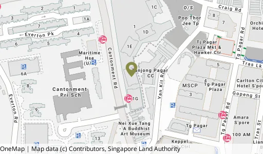 Location map of Blk 1F Cantonment Rd, a HDB resale block in Central Area, Singapore