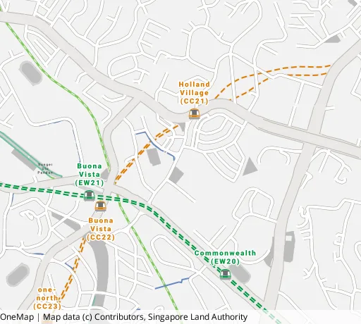 Map of the area around Blk 2 Holland Ave in Queenstown, showing 400 m and 1 km rings and 4 hawker centres within 1 km