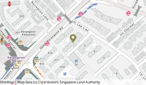 Location map of Blk 2 Lor Lew Lian, a HDB resale block in Serangoon, Singapore