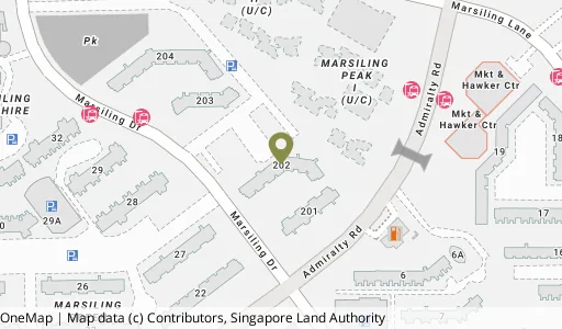 Location map of Blk 202 Marsiling Dr, a HDB resale block in Woodlands, Singapore