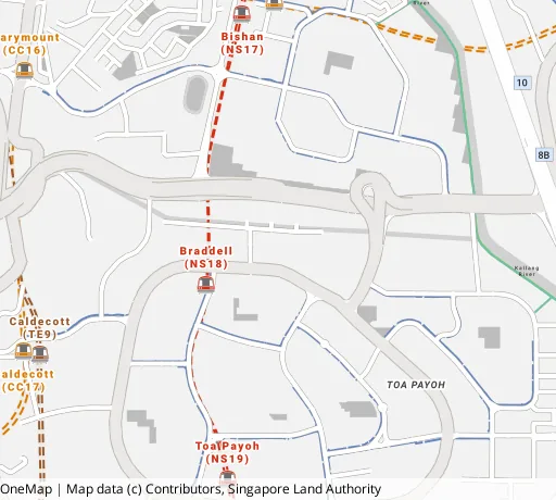 Map of the area around Blk 202 Toa Payoh Nth in Toa Payoh, showing 400 m and 1 km rings and 3 primary schools within 1 km