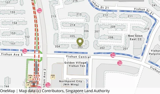 Location map of Blk 203 Yishun St 21, a HDB resale block in Yishun, Singapore