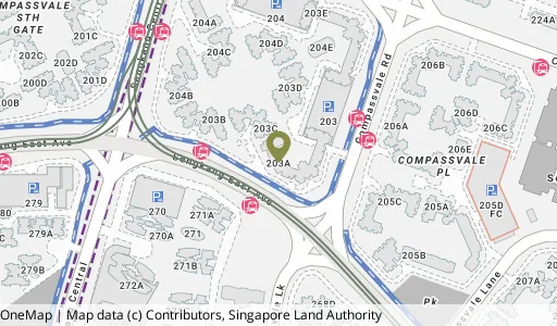 Location map of Blk 203A Compassvale Rd, a HDB resale block in Sengkang, Singapore