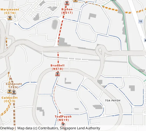Map of the area around Blk 204 Toa Payoh Nth in Toa Payoh, showing 400 m and 1 km rings and 3 primary schools within 1 km