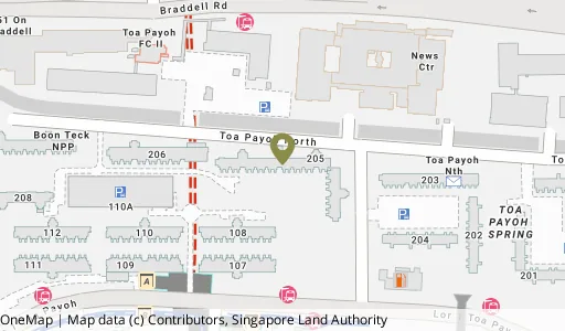 Location map of Blk 205 Toa Payoh Nth, a HDB resale block in Toa Payoh, Singapore