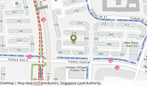 Location map of Blk 205 Yishun St 21, a HDB resale block in Yishun, Singapore