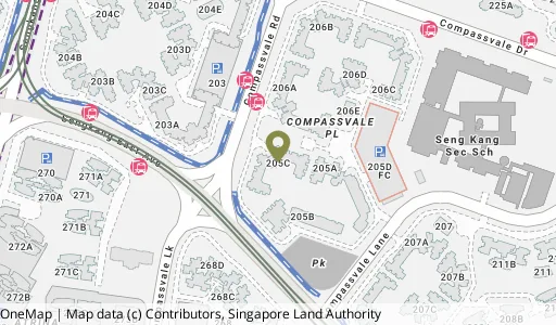 Location map of Blk 205C Compassvale Lane, a HDB resale block in Sengkang, Singapore