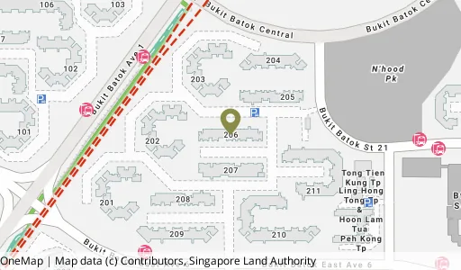 Location map of Blk 206 Bt Batok St 21, a HDB resale block in Bukit Batok, Singapore