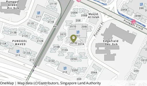 Location map of Blk 207B Punggol Pl, a HDB resale block in Punggol, Singapore