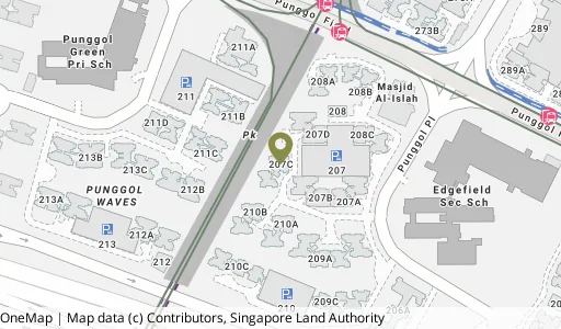 Location map of Blk 207C Punggol Pl, a HDB resale block in Punggol, Singapore