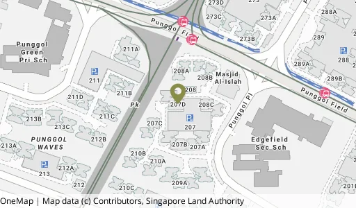 Location map of Blk 207D Punggol Pl, a HDB resale block in Punggol, Singapore