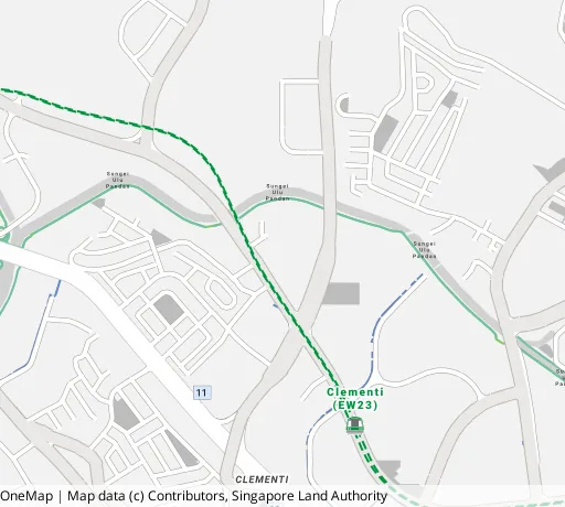 Map of the area around Blk 208A Clementi Ave 6 in Clementi, showing 400 m and 1 km rings and 3 primary schools within 1 km