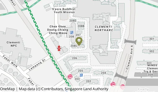 Location map of Blk 208A Clementi Ave 6, a HDB resale block in Clementi, Singapore