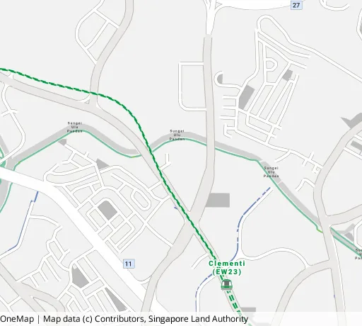 Map of the area around Blk 208B Clementi Ave 6 in Clementi, showing 400 m and 1 km rings and 3 primary schools within 1 km