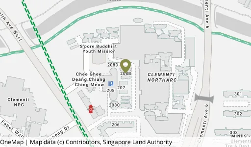 Location map of Blk 208B Clementi Ave 6, a HDB resale block in Clementi, Singapore