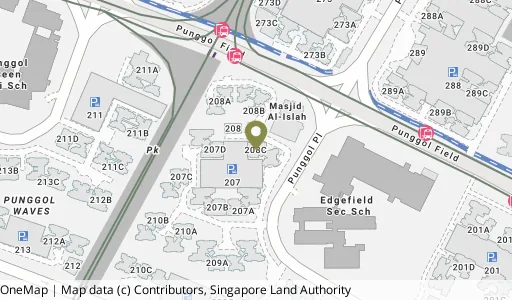Location map of Blk 208C Punggol Pl, a HDB resale block in Punggol, Singapore