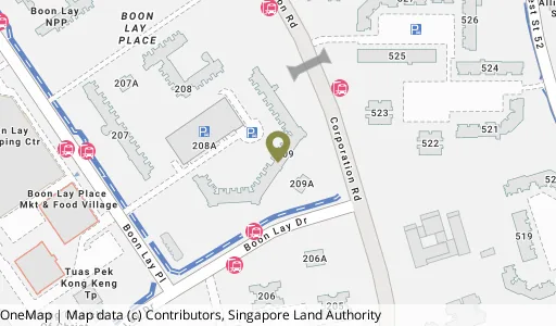 Location map of Blk 209 Boon Lay Pl, a HDB resale block in Jurong West, Singapore