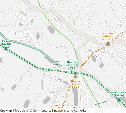 Map of the area around Blk 21 Ghim Moh Rd in Queenstown, showing 400 m and 1 km rings and 1 primary school within 1 km
