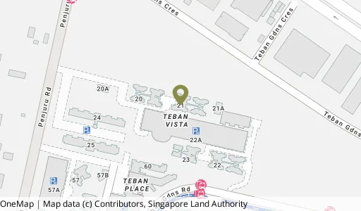 Location map of Blk 21 Teban Gdns Rd, a HDB resale block in Jurong East, Singapore