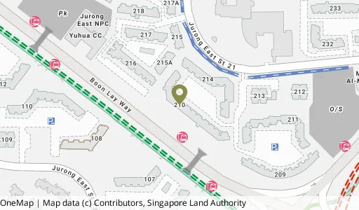 Location map of Blk 210 Jurong East St 21, a HDB resale block in Jurong East, Singapore