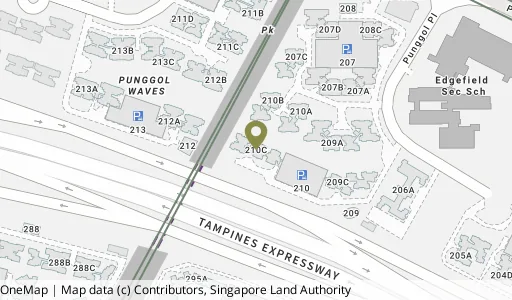Location map of Blk 210C Punggol Pl, a HDB resale block in Punggol, Singapore