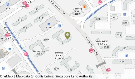 Location map of Blk 211 Boon Lay Pl, a HDB resale block in Jurong West, Singapore