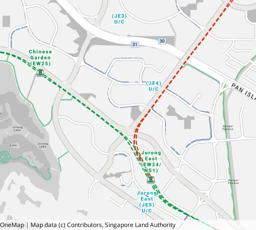 Map of the area around Blk 211 Jurong East St 21 in Jurong East, showing 400 m and 1 km rings and 2 primary schools within 1 km