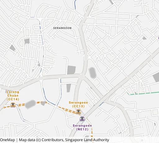 Map of the area around Blk 211 Serangoon Ave 4 in Serangoon, showing 400 m and 1 km rings and 2 primary schools within 1 km