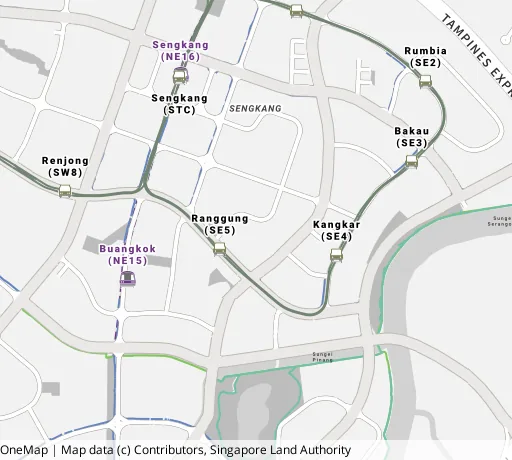 Map of the area around Blk 211B Compassvale Lane in Sengkang, showing 400 m and 1 km rings and 5 primary schools within 1 km
