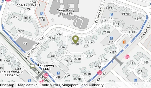 Location map of Blk 211B Compassvale Lane, a HDB resale block in Sengkang, Singapore