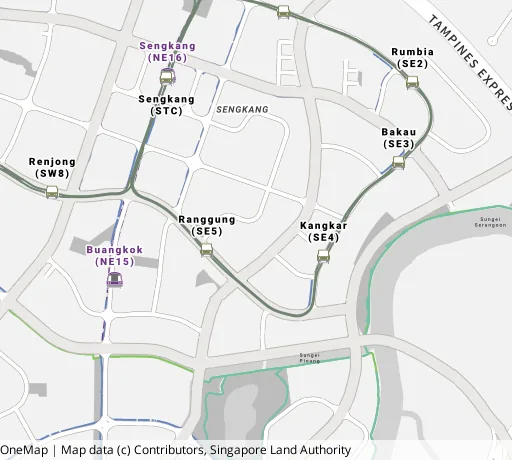 Map of the area around Blk 211C Compassvale Lane in Sengkang, showing 400 m and 1 km rings and 5 primary schools within 1 km