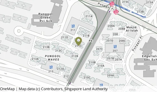 Location map of Blk 211C Punggol Walk, a HDB resale block in Punggol, Singapore